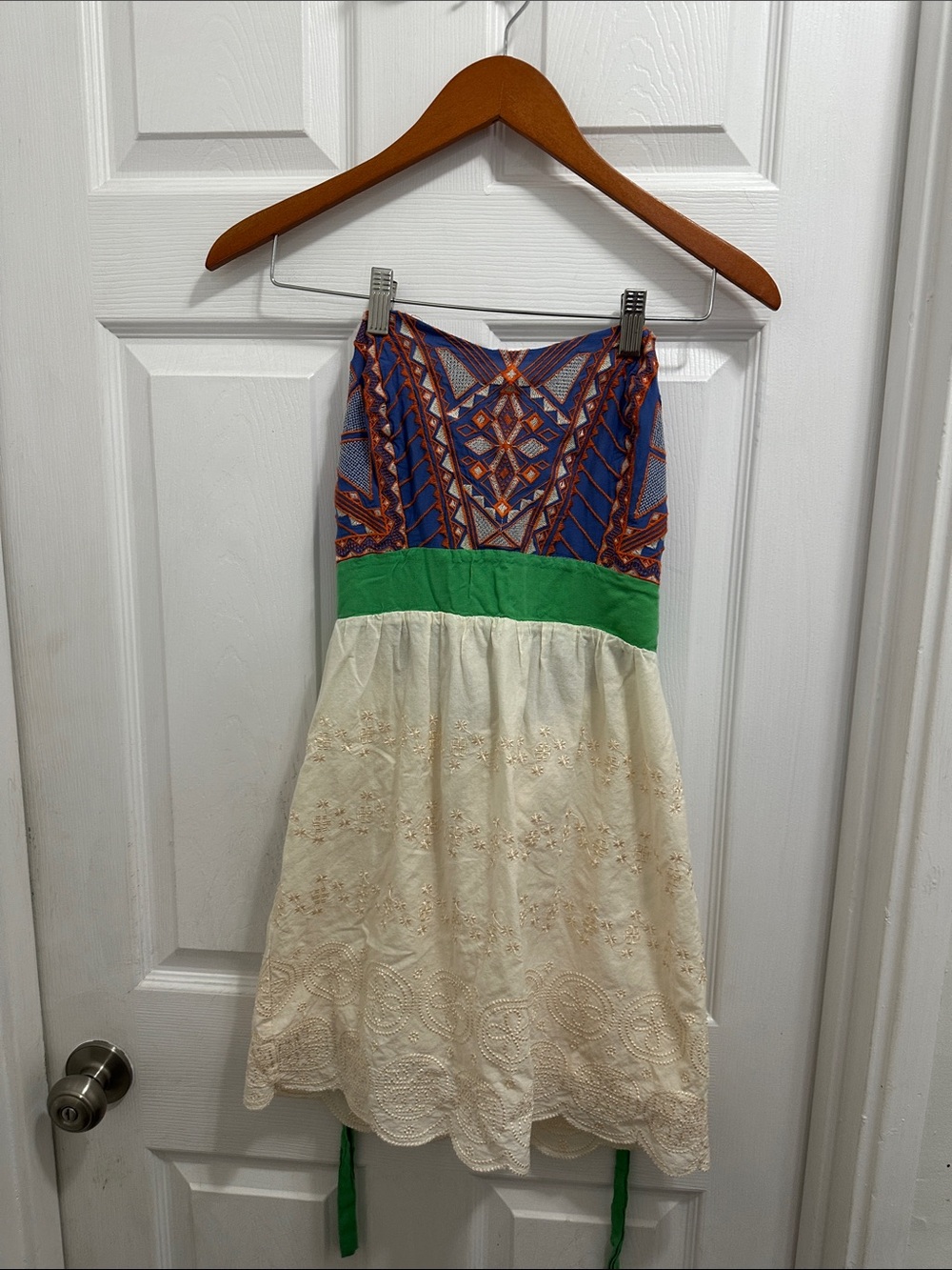 Flying Tomato Blue with Orange Embroidery and Green Trim Dress